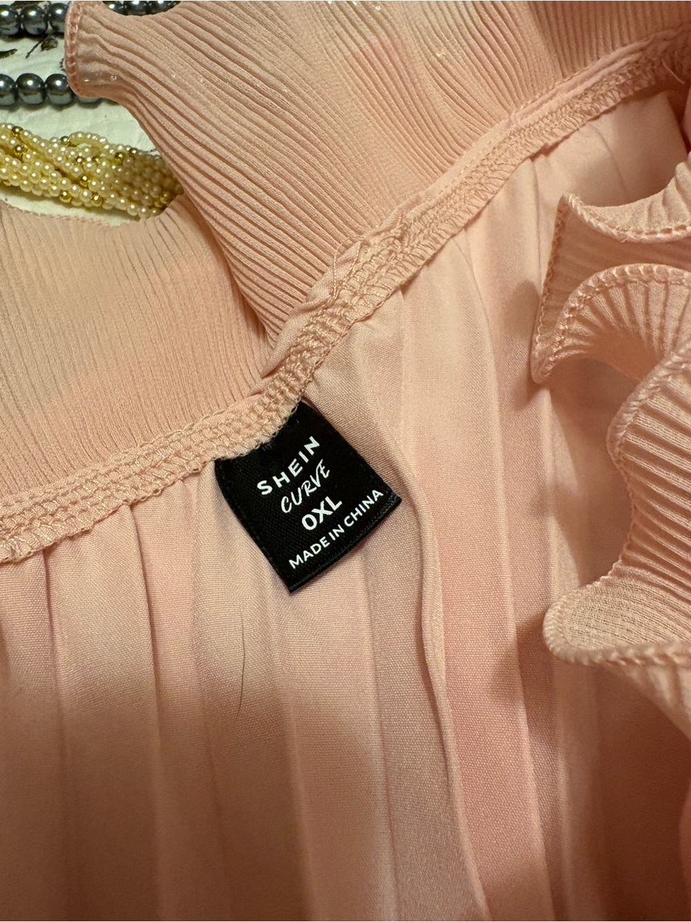 SHEIN Curve Soft Peach Ruffle Pleated one shoulder jumpsuit